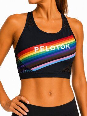 Peloton Black Sports Bra with Rainbow Stripes